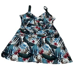 NWT Jantzen 20W Tropical Swim Dress‎ Tummy Control One Piece Plus Size